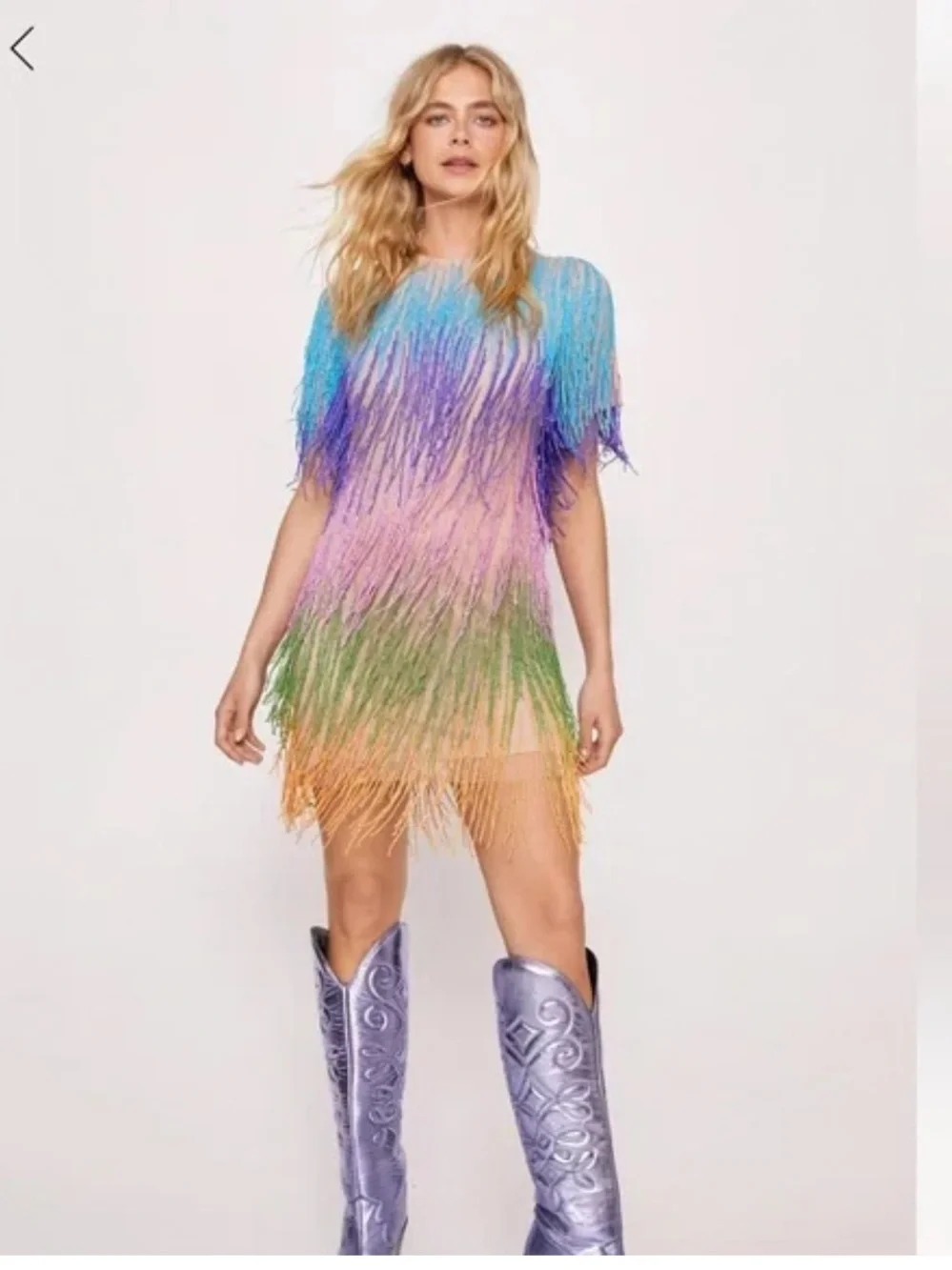 Brand New Nasty Gal Beaded Fringe Multi-Color Mini Dress SZ 10 - Picture 3 of 3